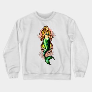 Emerald Mermaid in Coral Crewneck Sweatshirt